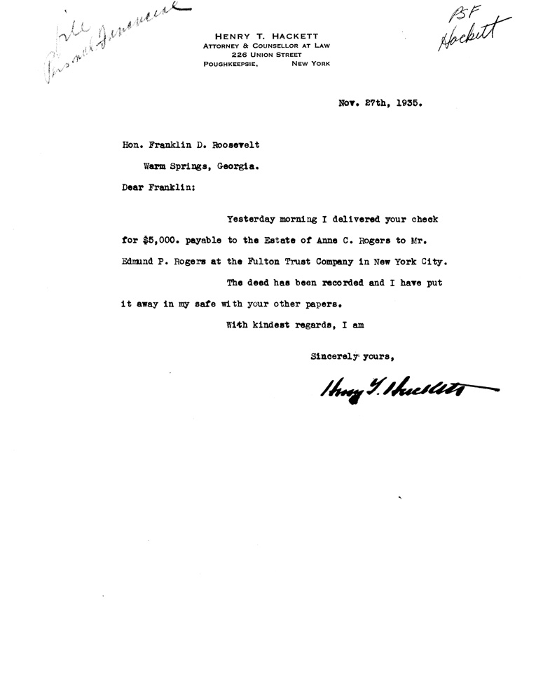 [a907au01.jpg] - Letter to FDR from Hackett November 27, 1935