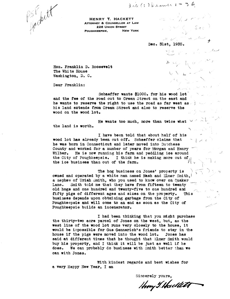[a907aw01.jpg] - Letter from Hackett to FDR December 31, 1935