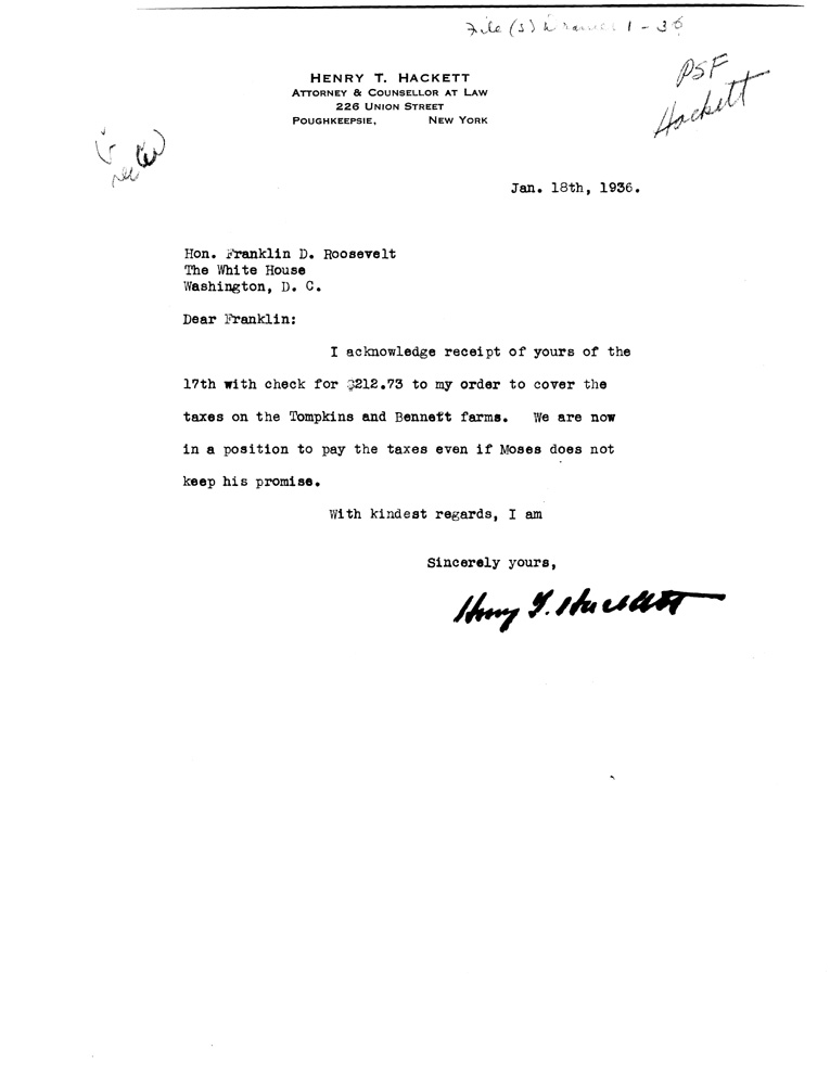 [a907ba01.jpg] - Letter to FDR from Hackett January 18, 1936