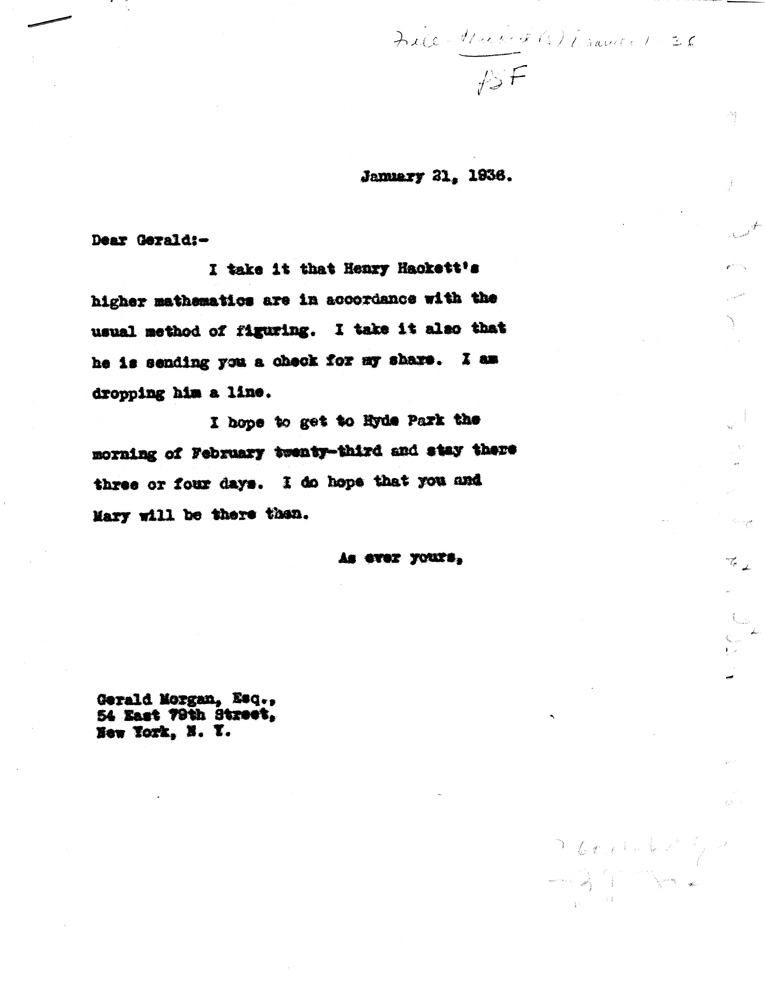 [a907bb01.jpg] - Letter to Gerald Morgan from FDR January 21, 1936