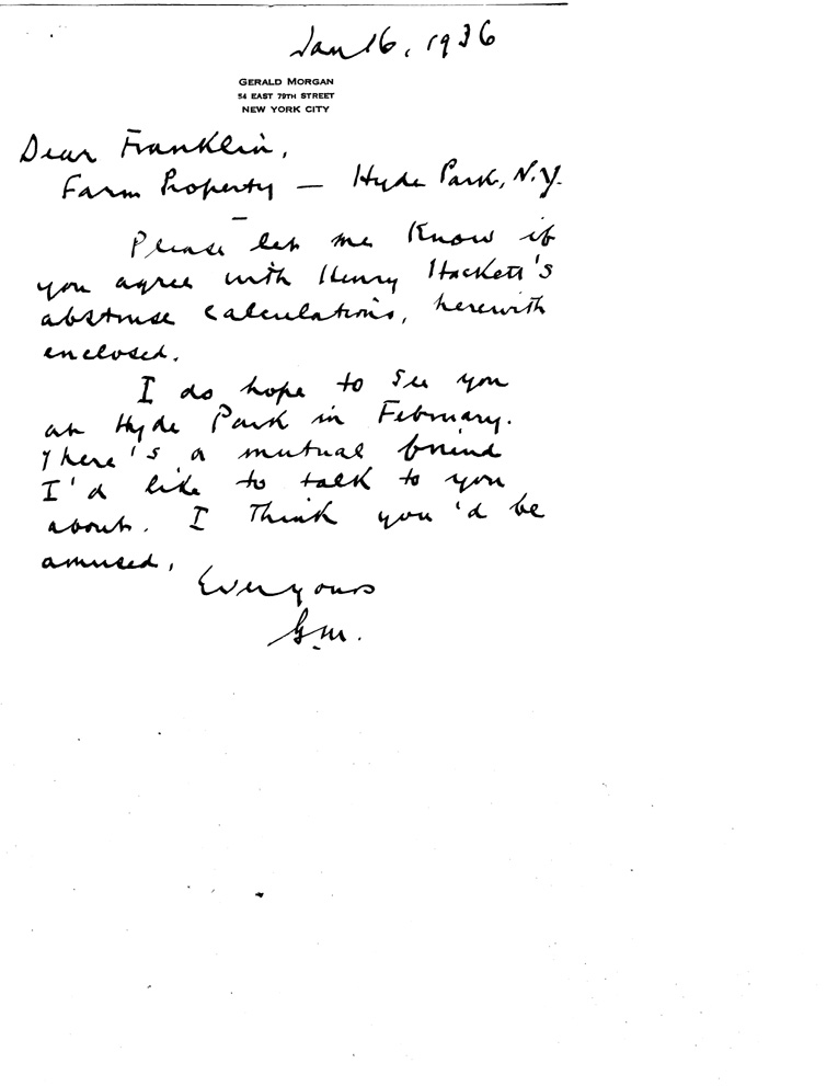 [a907bc01.jpg] - Letter to FDR from Gerald Morgan January 16, 1936