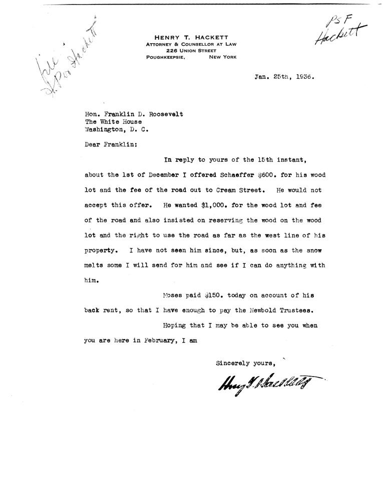 [a907be01.jpg] - Letter to FDR from Hackett January 25, 1936