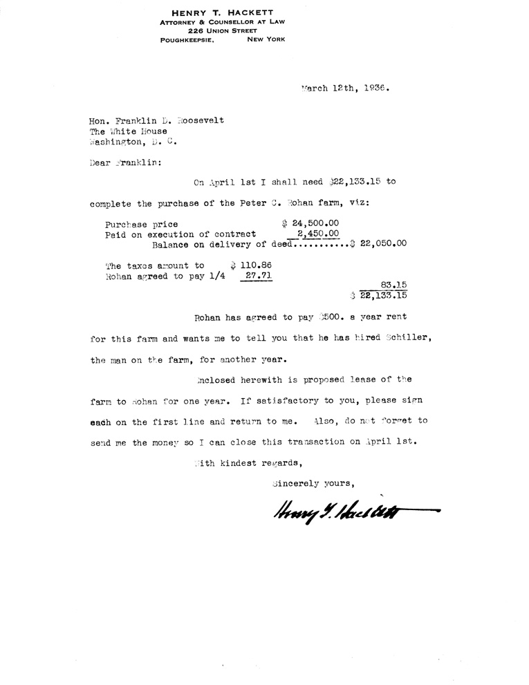 [a907bk01.jpg] - Letter to FDR from Hackett March 12, 1936