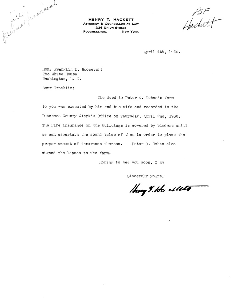 [a907bl01.jpg] - Letter to FDR from Hackett April 4, 1936