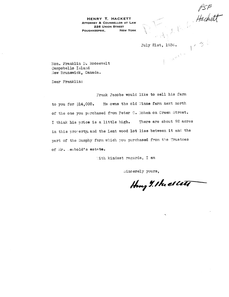 [a907bm01.jpg] - Letter to FDR from Hackett July 21, 1936