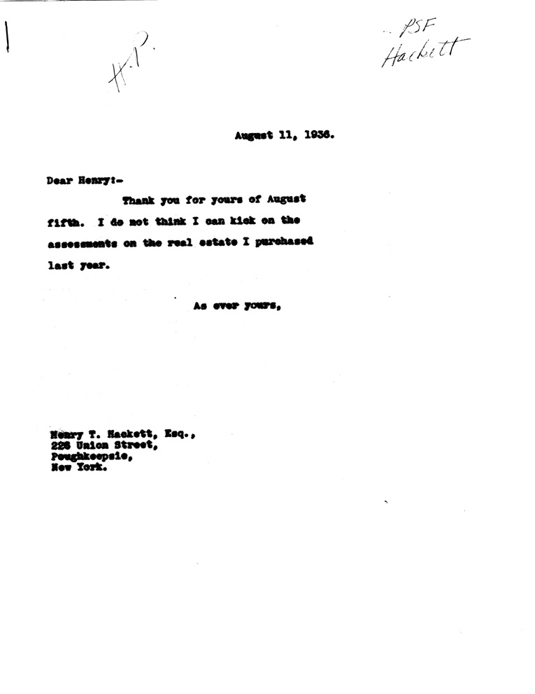 [a907bn01.jpg] - Letter to Hackett from FDR August 11, 1936
