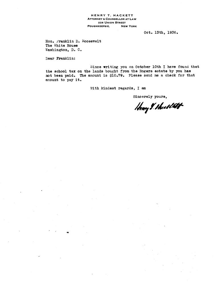 [a907br01.jpg] - Letter to FDR from Hackett October 13, 1936