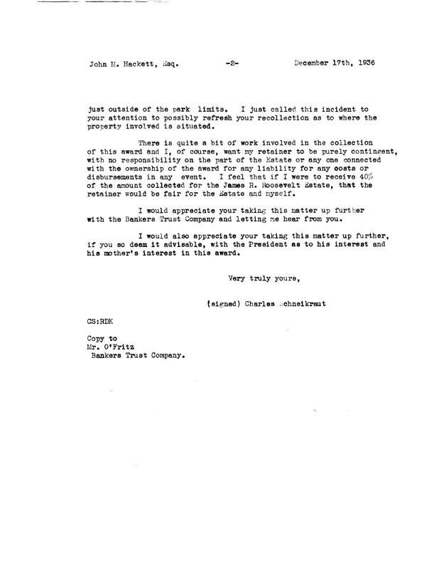 [a907ca02.jpg] - Letter to J. M. Hackett from H.H. Martin, VP-Bankers Trust Company January 16, 1937