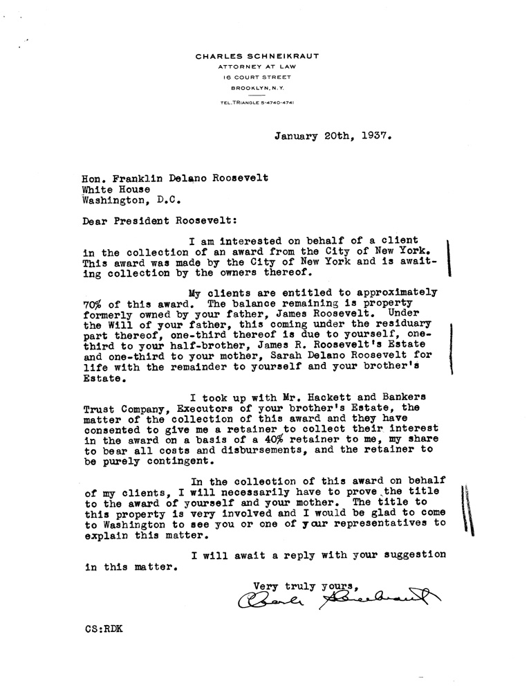 [a907cd01.jpg] - Letter to FDR from Schenikraut January 20, 1937