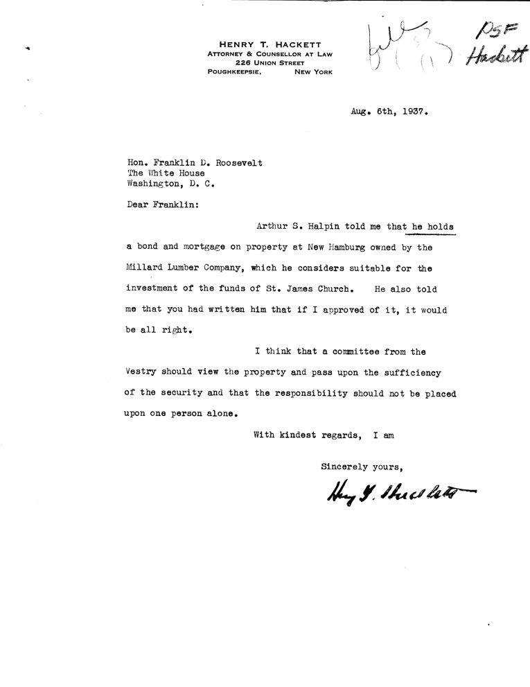 [a907ck01.jpg] - Letter to Hackett from FDR November 6, 1937