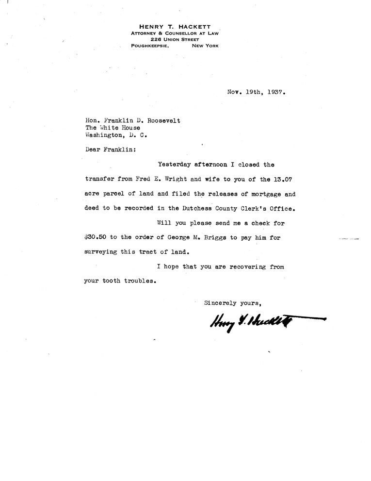 [a907cq01.jpg] - Letter to FDR from Hackett November 19, 1937