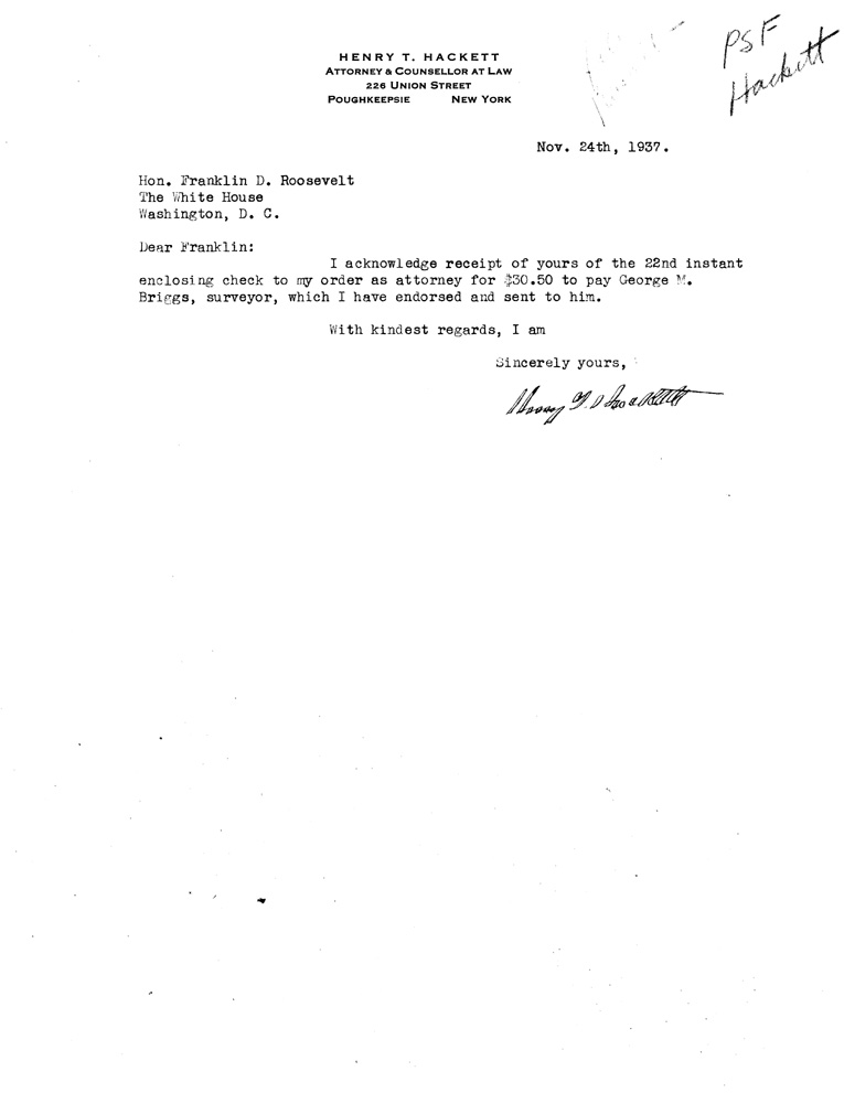 [a907ct01.jpg] - Letter to FDR from Hackett November 24, 1937