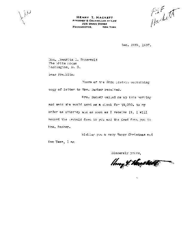 [a907de01.jpg] - Letter to FDR from Hackett December 24, 1937