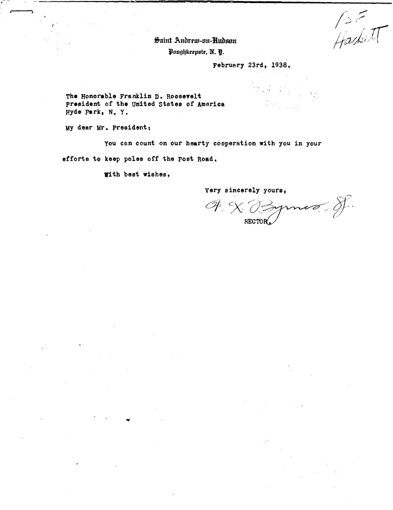 [a908ah01.jpg] - Letter to FDR from Hackett February 10, 1938