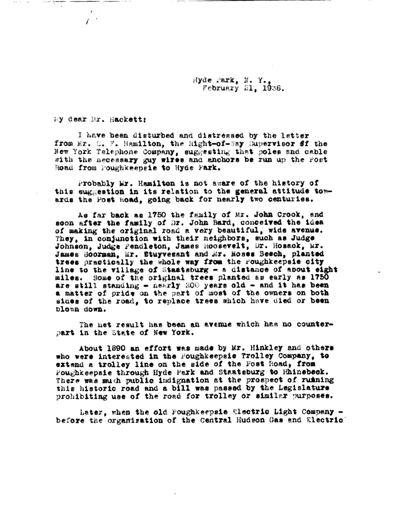 [a908ak01.jpg] - Letter to FDR  from Robert Hoe February 23, 1938