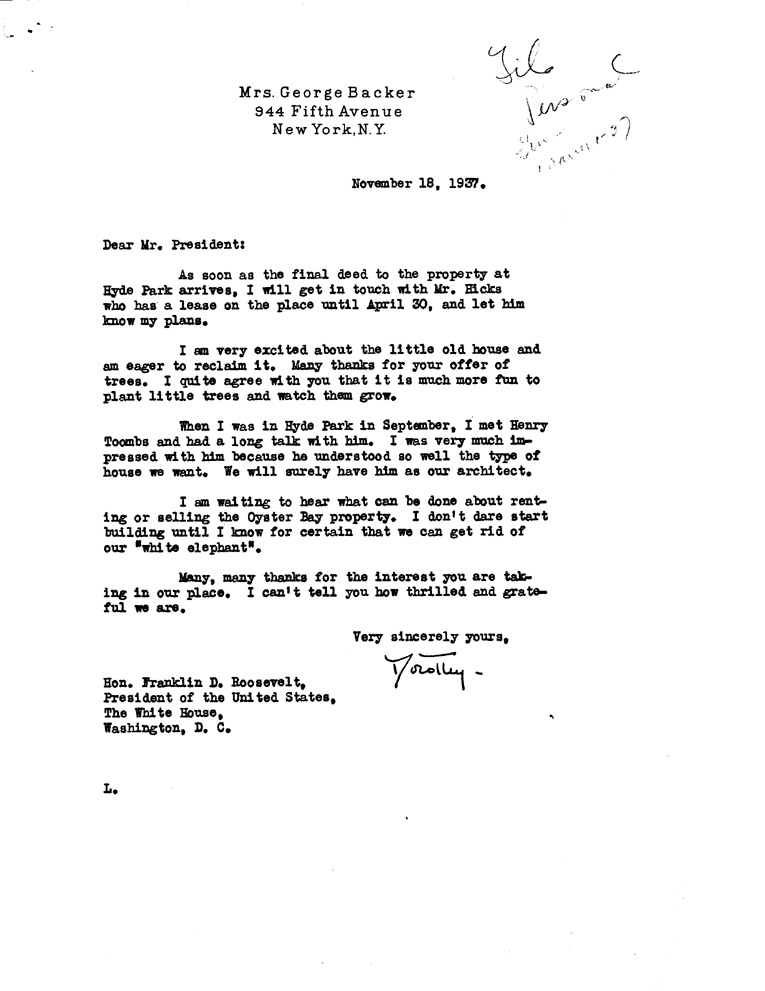 [a908at01.jpg] - Letter to Miss E.M.C. Roosevelt  from FDR February 21, 1938