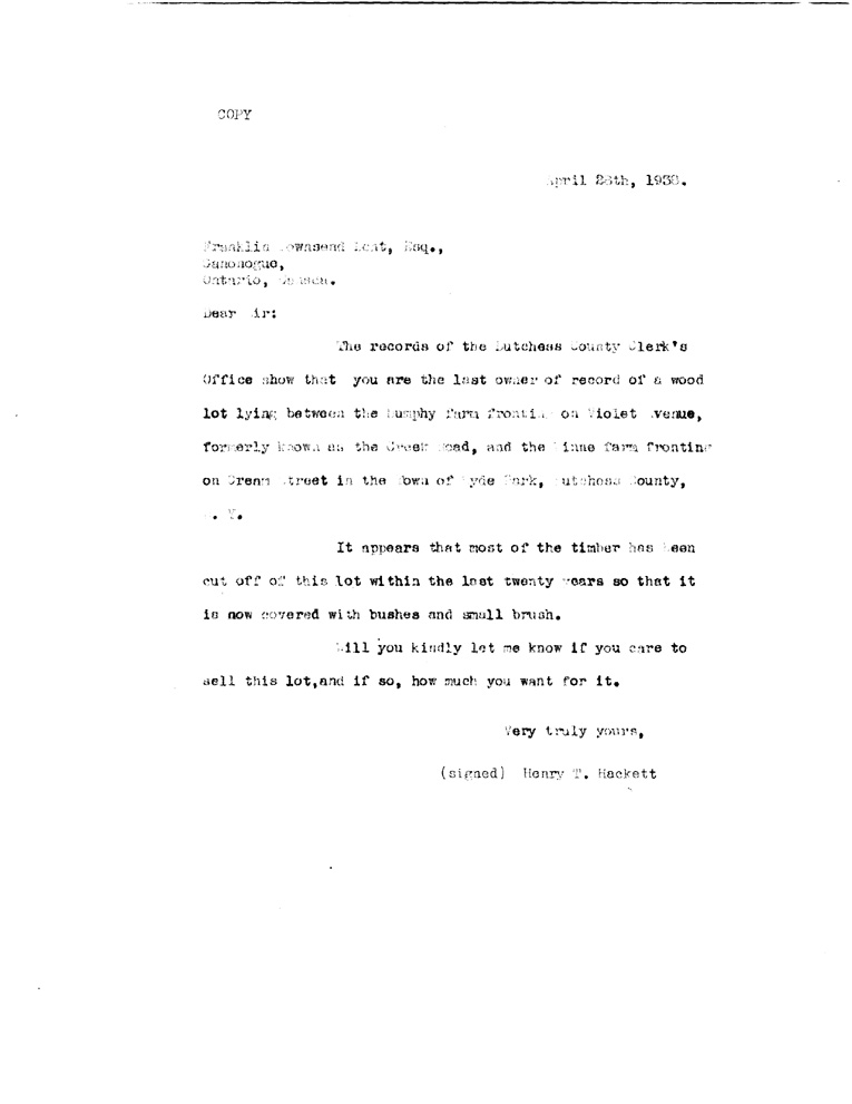 [a908bi01.jpg] - Letter to Roosevelt from Mr. W.J. Oliver April 24, 1938