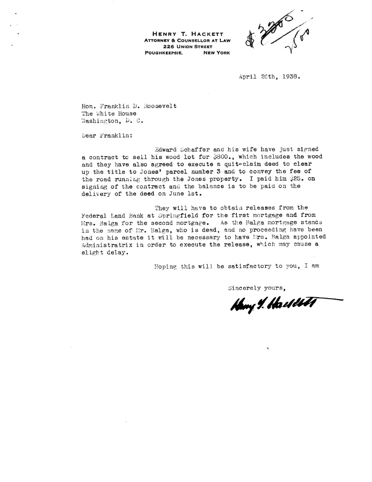 [a908bk01.jpg] - Letter to FDR from Hackett April 28, 1938