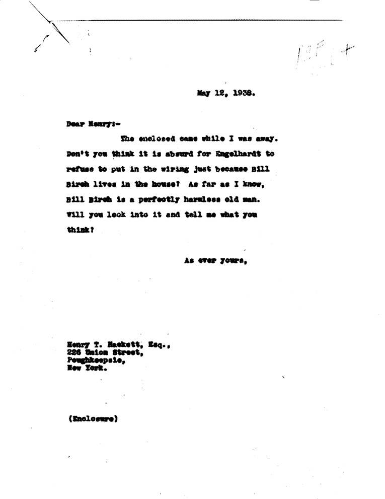 [a908bl01.jpg] - Letter to MissLe Hand from Hackett May 2, 1938