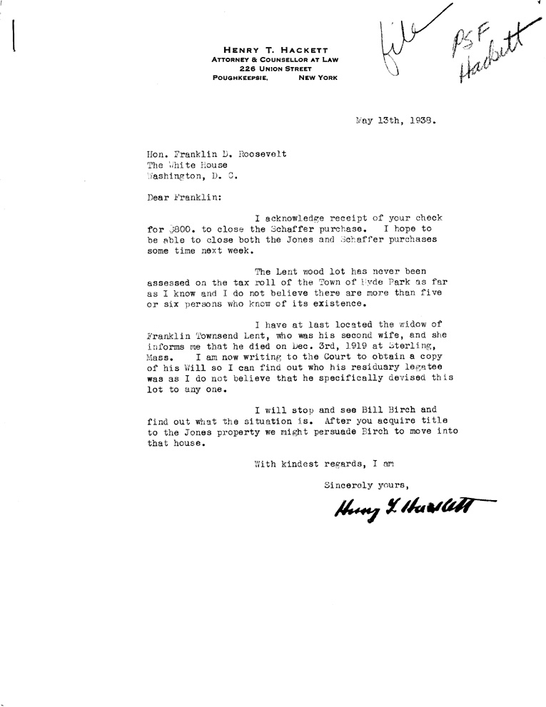 [a908bn01.jpg] - Letter to Franklin TownsendLent from Hackett April 28, 1938