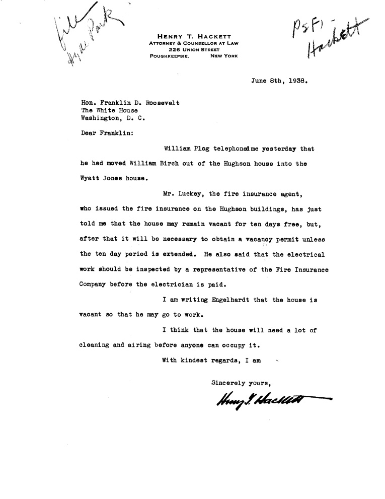 [a908bv01.jpg] - Letter to FDR from Hackett May 25, 1938