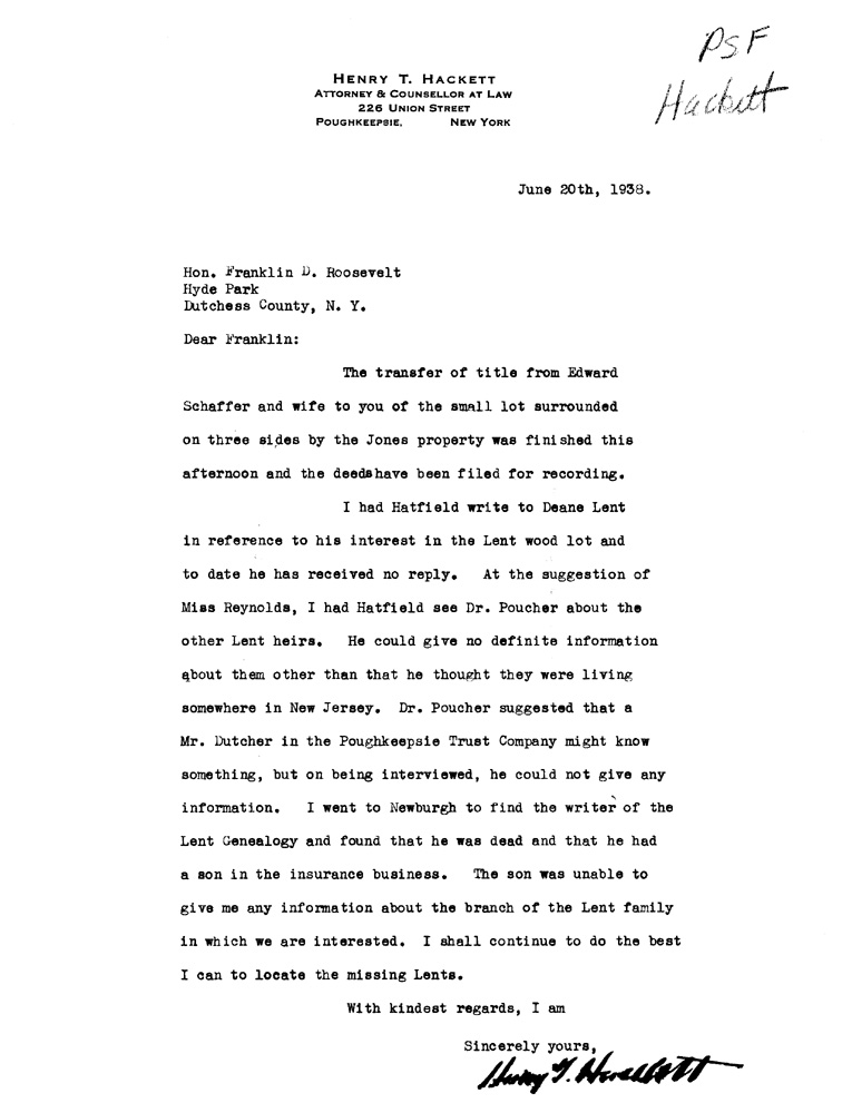 [a908bw01.jpg] - Letter to FDR from Hackett May 26, 1938