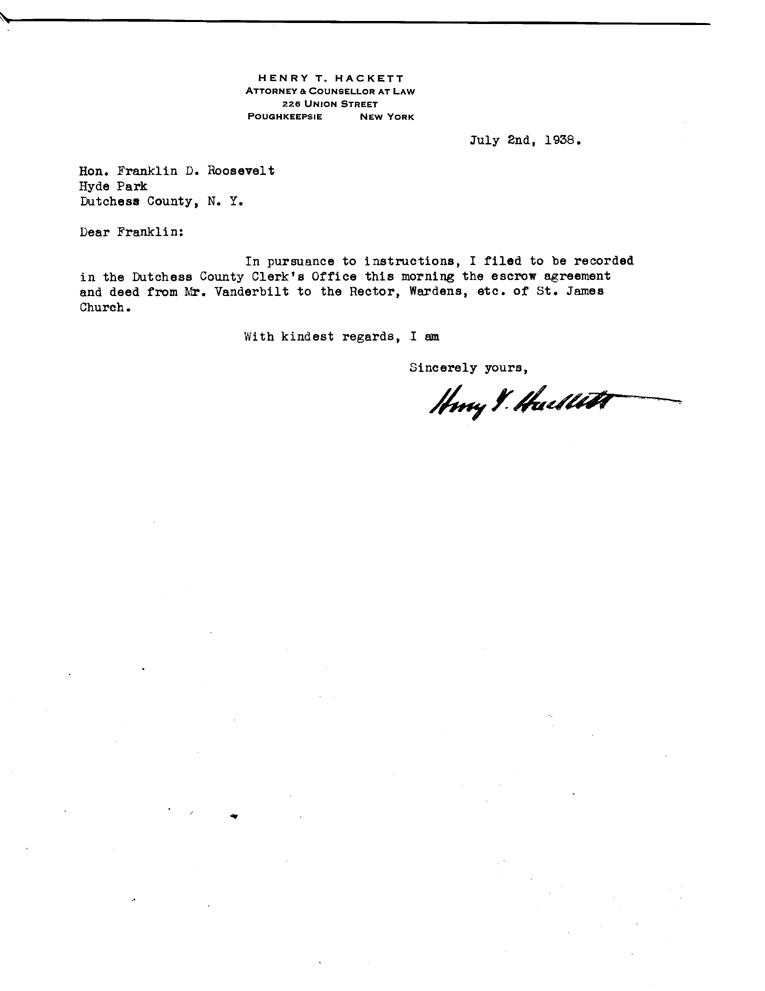 [a908by01.jpg] - Letter to Hackett from FDR June 7, 1938