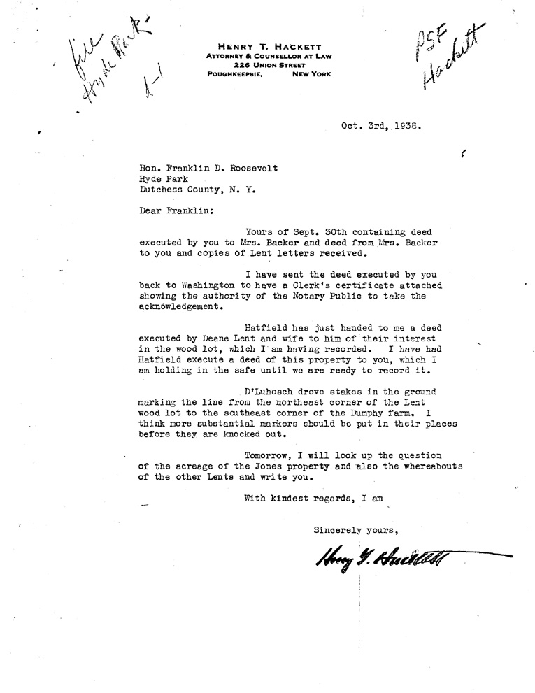 [a908cd01.jpg] - Letter to FDR from Hackett July 2, 1938