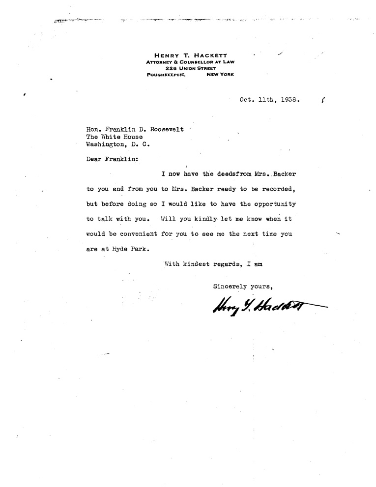 [a908ci01.jpg] - Letter to FDR from Hackett October 3, 1938