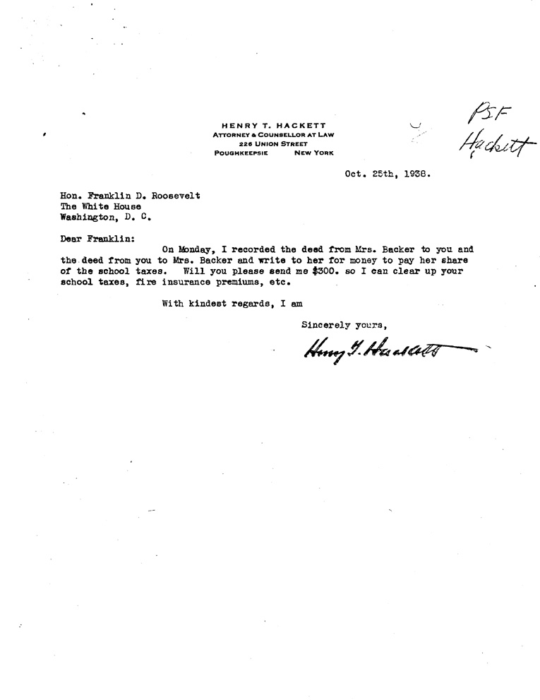 [a908cj01.jpg] - Letter to Hackett from FDR October 6, 1938