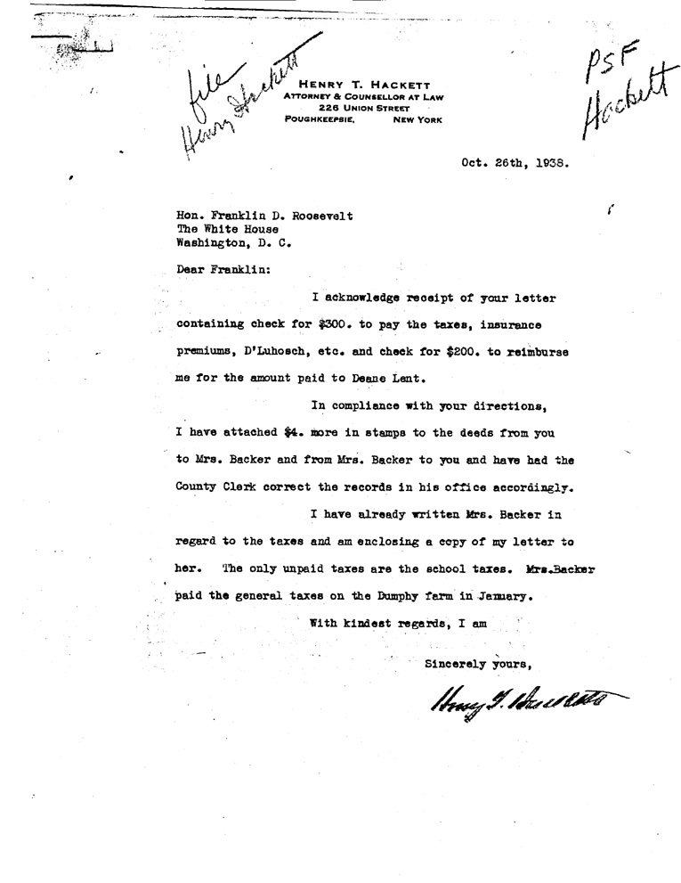 [a908ck01.jpg] - Memo for The Postmaster General from FDR October 6, 1938