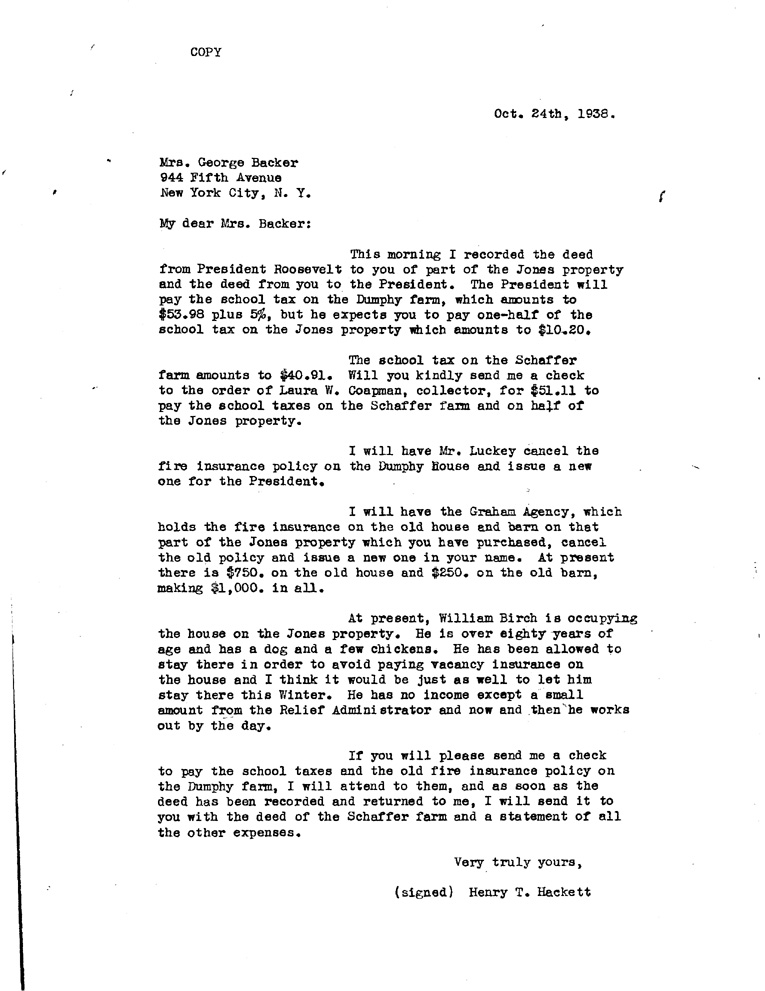 [a908cl01.jpg] - Letter to FDR from Hackett October 5, 1938