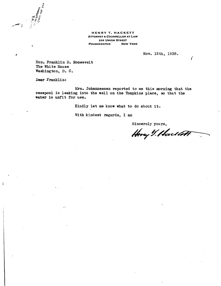 [a908cp01.jpg] - Letter to FDR from Hackett October 26, 1938