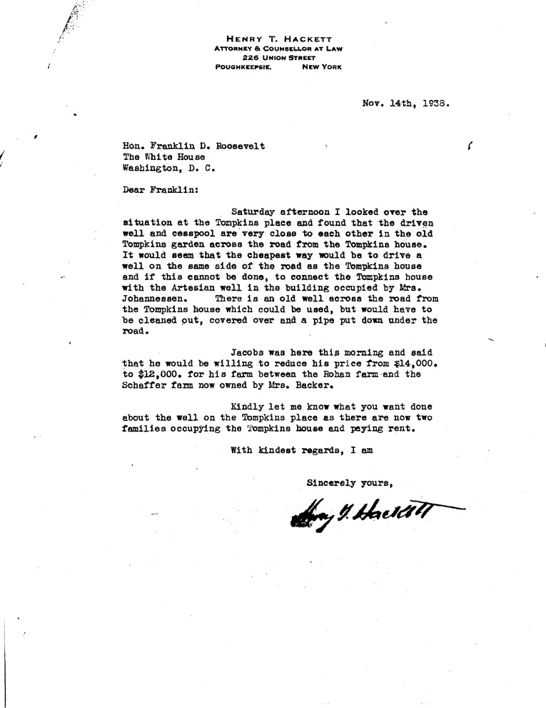 [a908cs01.jpg] - Letter to FDR from Hackett November 3, 1938