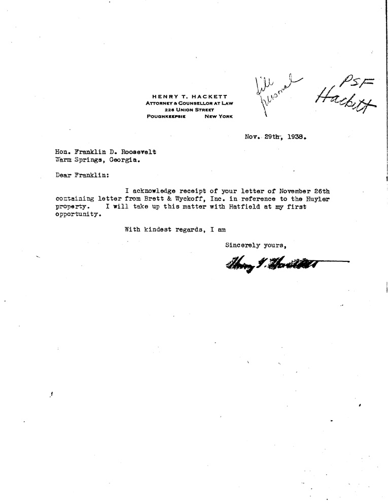 [a908cx01.jpg] - Letter to FDR from Hackett November 14, 1938