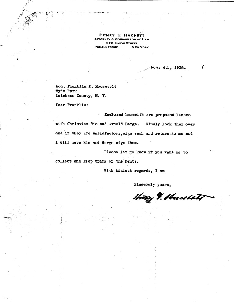 [a908da01.jpg] - Letter to FDR from Hackett November 17, 1938