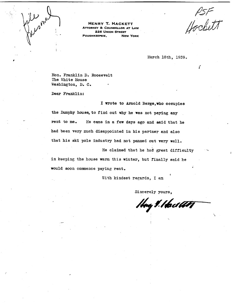 [a909aa01.jpg] - Letter to FDR From HackettMarch 18, 1939