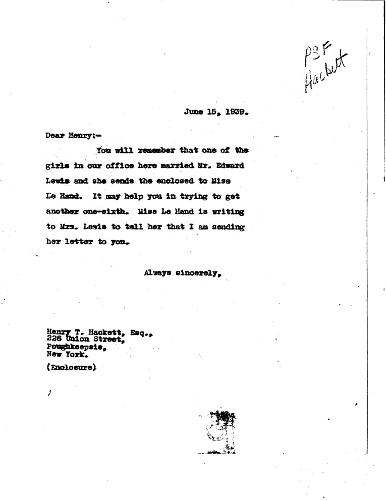 [a909ad01.jpg] - Letter to Hackett  June 15, 1939