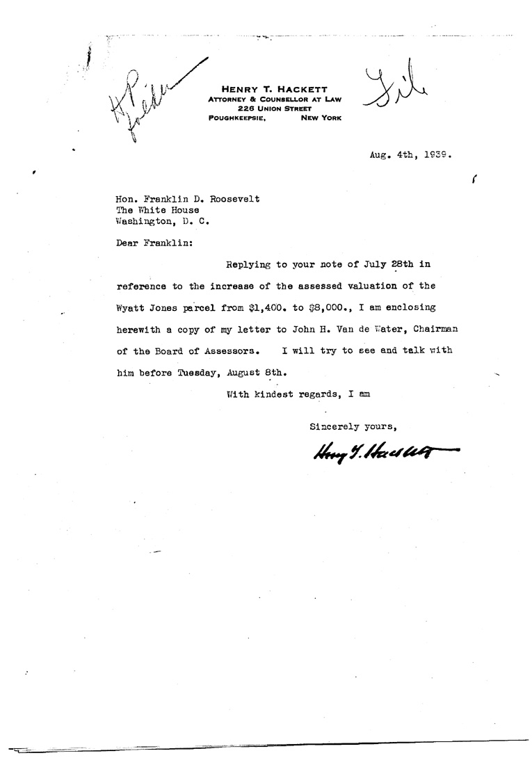 [a909ag01.jpg] - Letter to FDR from Hackett August 4, 1939