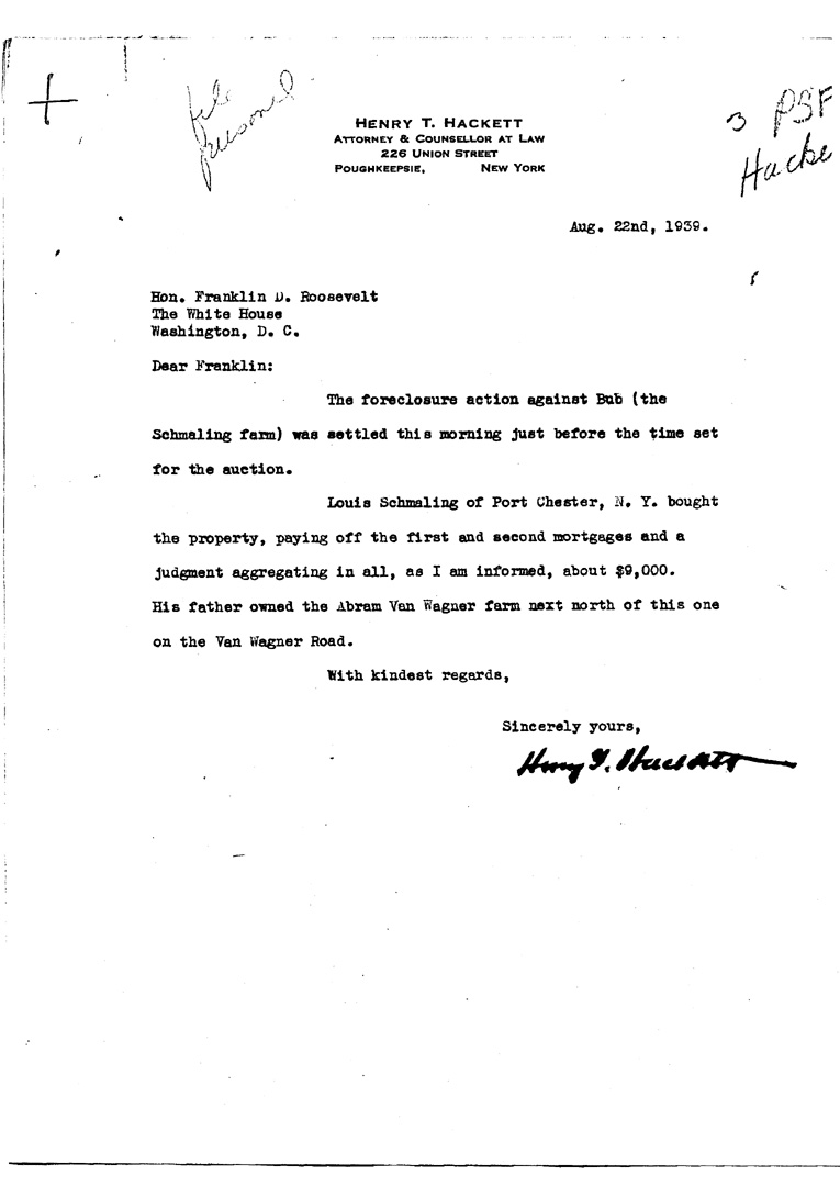 [a909ai01.jpg] - Letter to FDR from Hackett August 22, 1939