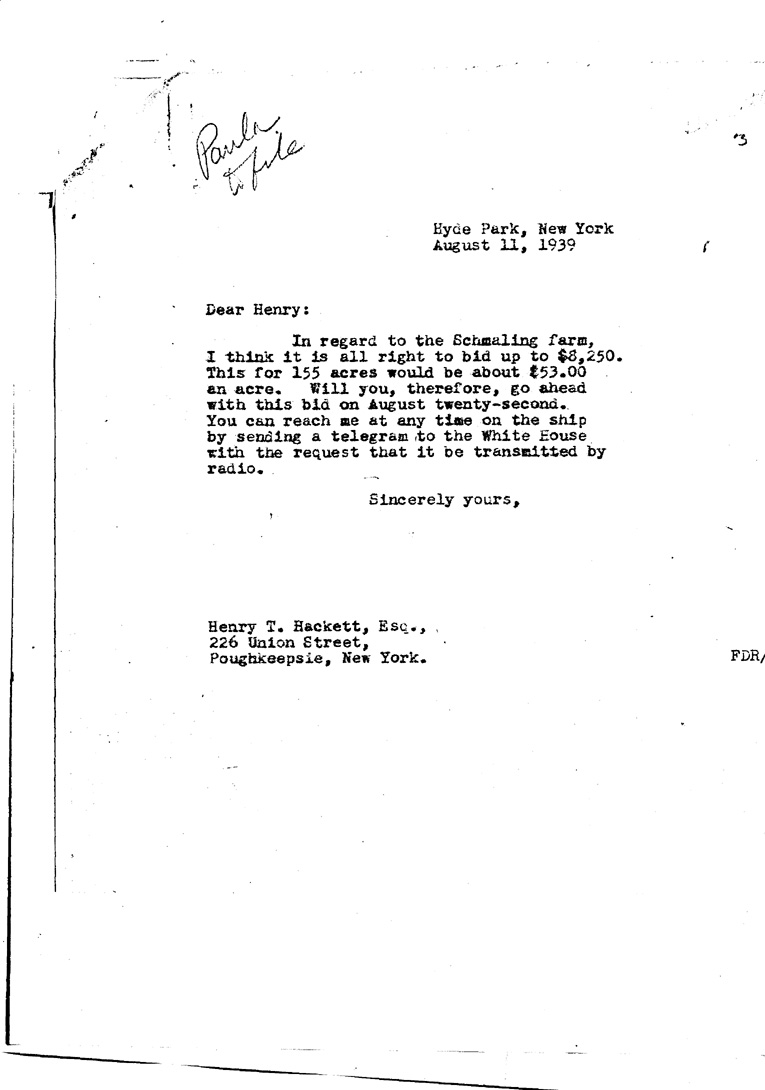 [a909aj01.jpg] - Letter to Hackett from FDR August 11, 1939