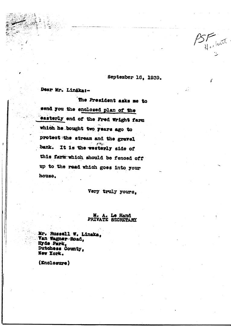 [a909al01.jpg] - Letter toMr.Linaka fromM.A.Le Hand September 16, 1939