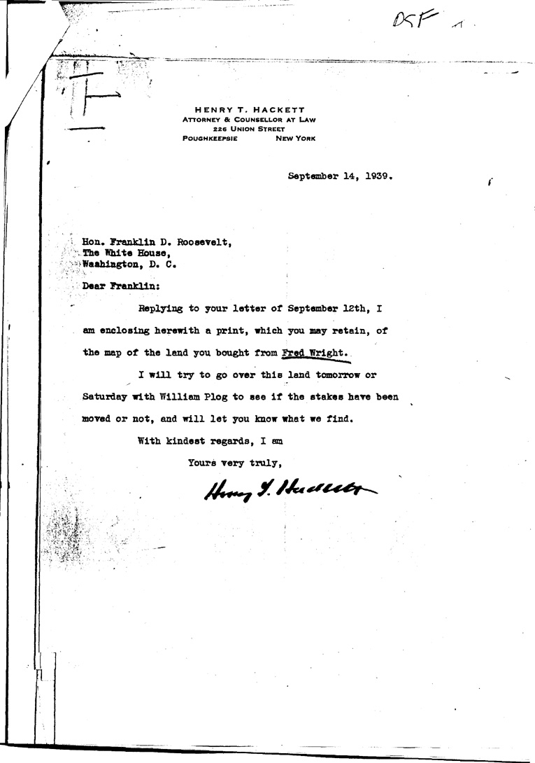 [a909am01.jpg] - Letter to FDR from Hackett  September 14, 1939
