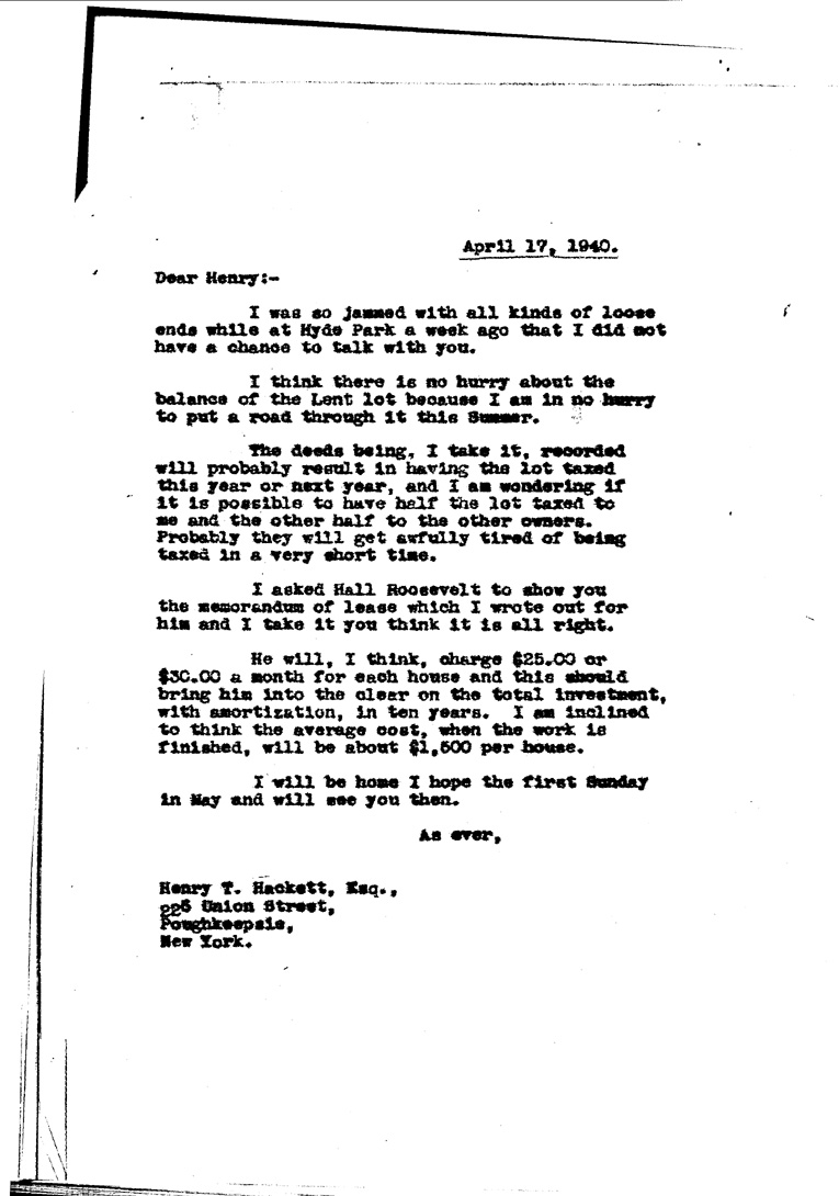 [a909be01.jpg] - Letter to Hackett from FDR April 17, 1940