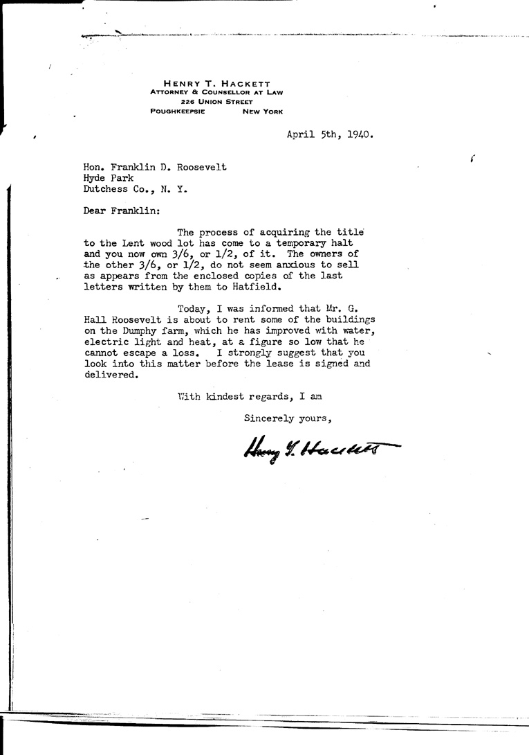 [a909bf01.jpg] - Letter to FDR from Hackett  April 5, 1940