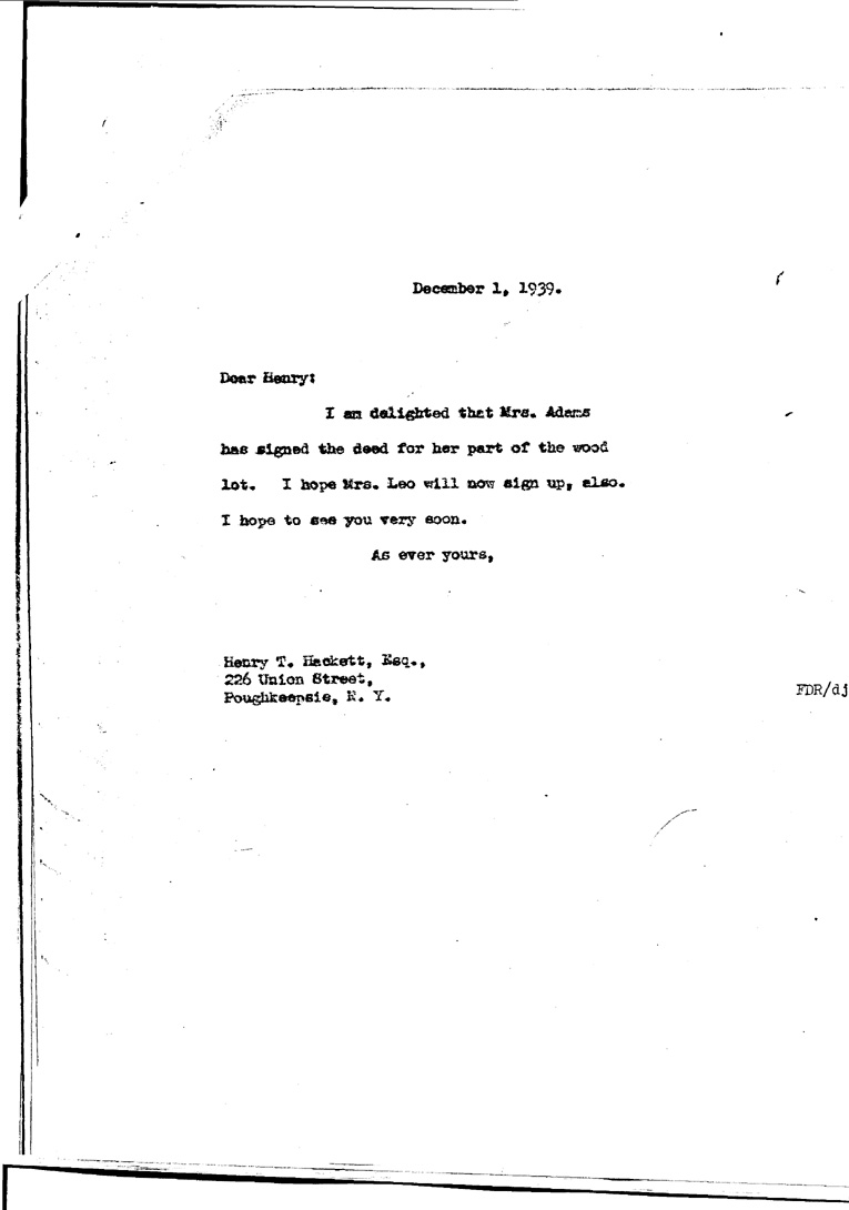 [a909bk01.jpg] - Letter to Hackett from FDR December 1, 1939