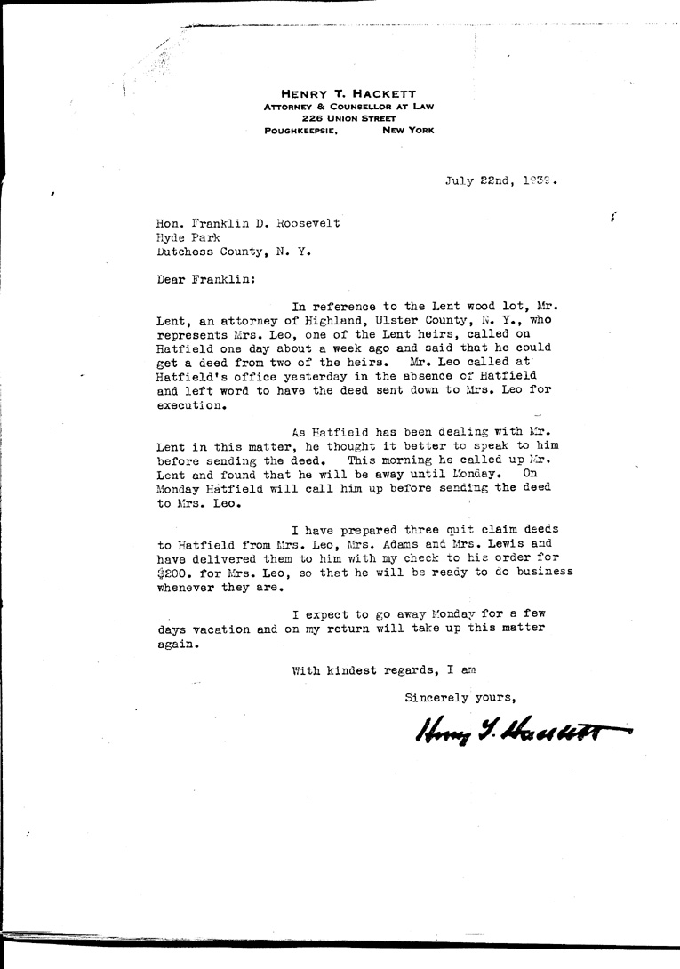 [a909bn01.jpg] - Letter to FDR from Hackett July 22, 1939