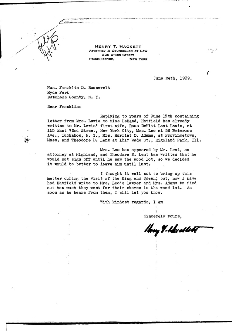 [a909bo01.jpg] - Letter to FDR from Hackett June 24, 1939