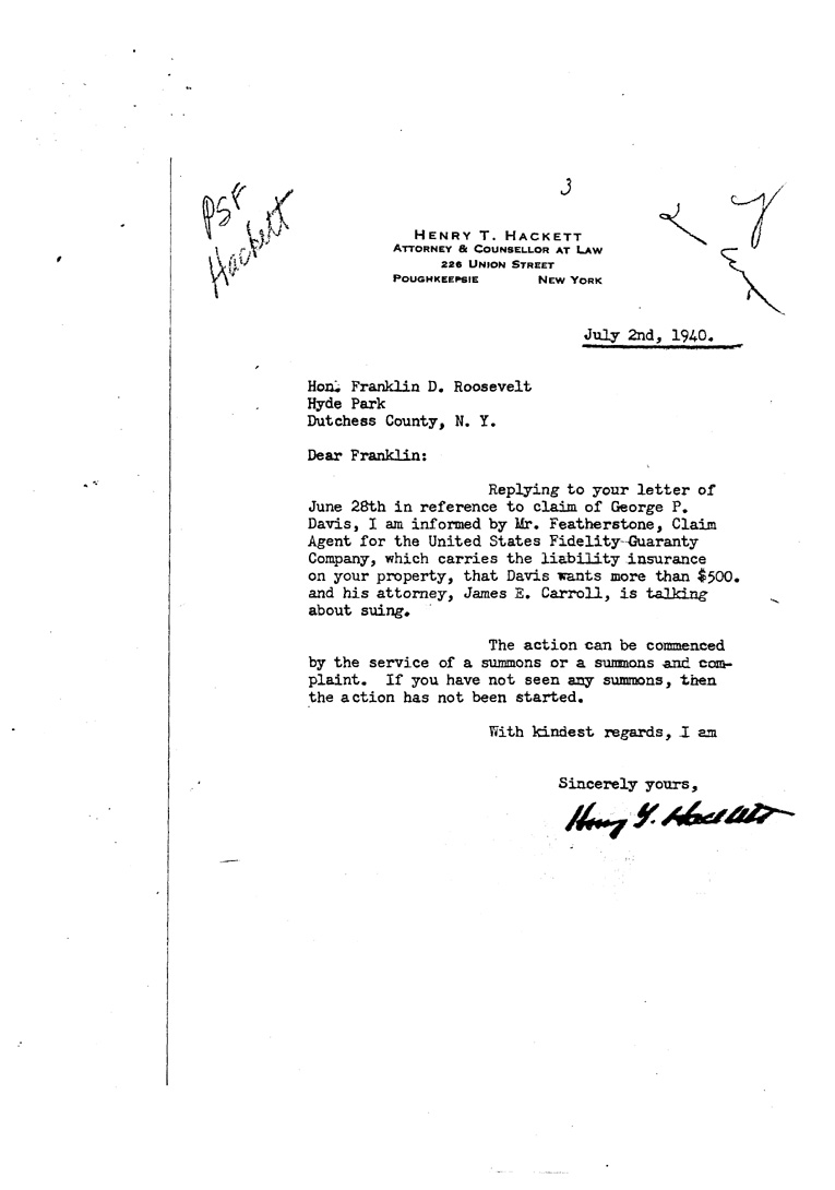[a909ca01.jpg] - Letter to FDR From Hackett July 2, 1940