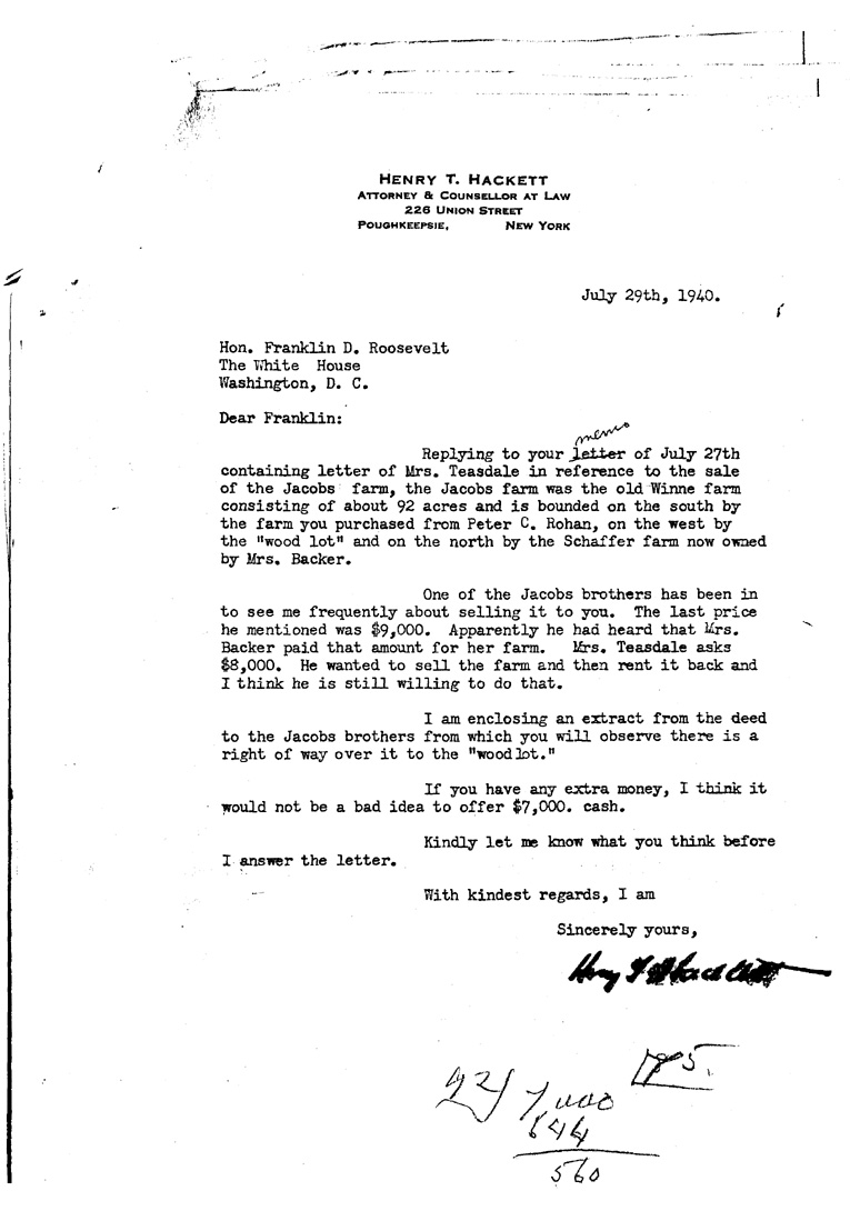 [a909cd01.jpg] - Letter to FDR from Hackett July 29, 1940